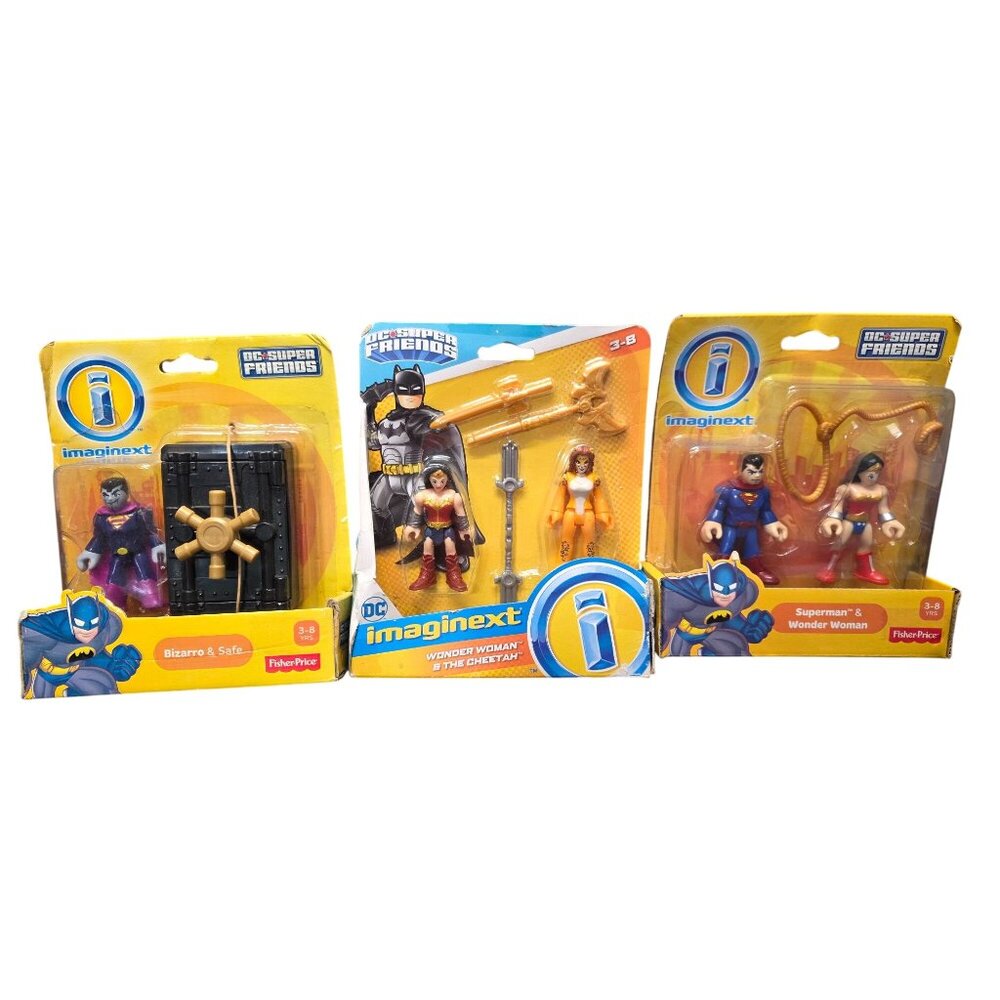 Super Friends Bizarro, Superman, Wonder Woman & Cheetah Action Figures